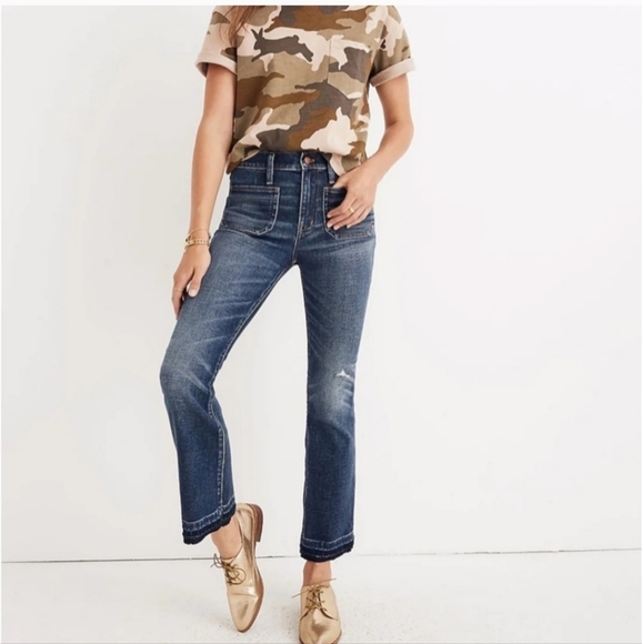 Madewell Cali Demi Boot Patch Pocket Crop Flare Jeans Size 25 - Picture 1 of 8